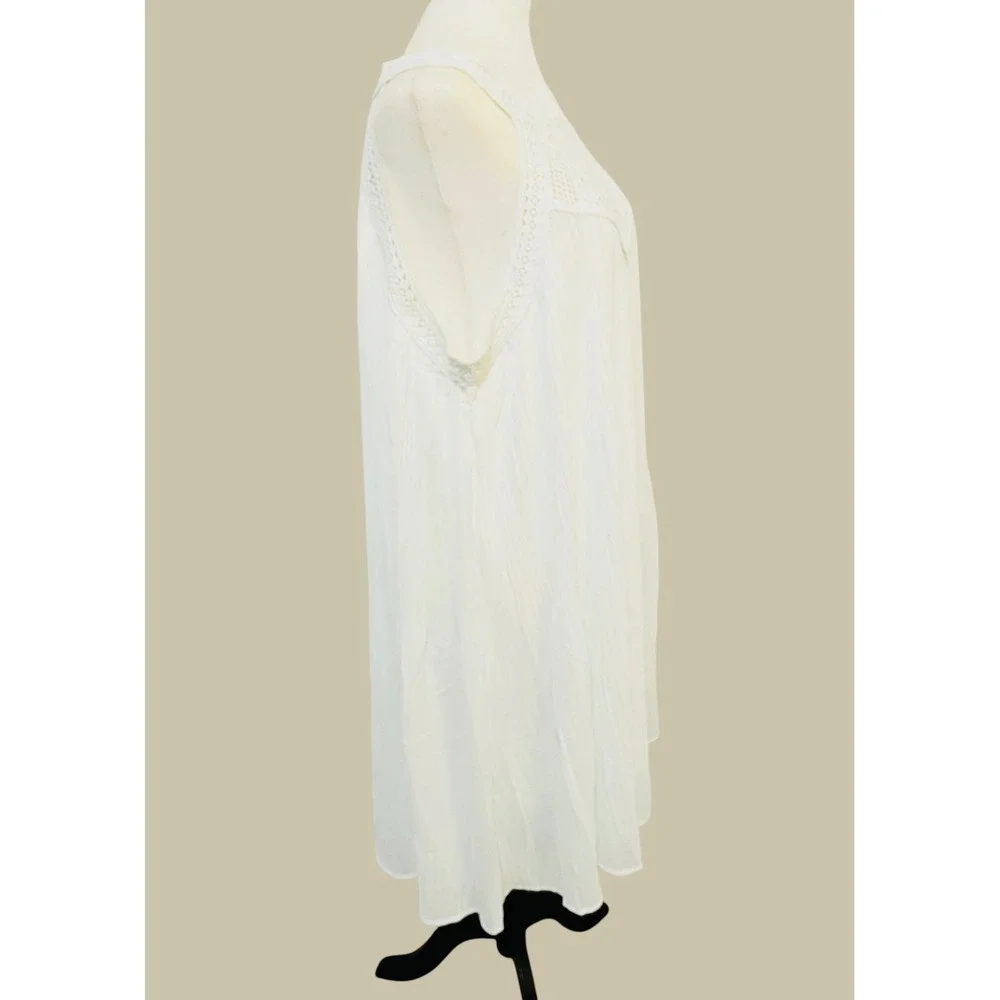 NEW White Crochet Lace Accordian Pleated Sleeveless Dress Size Large - Picture 6 of 9
